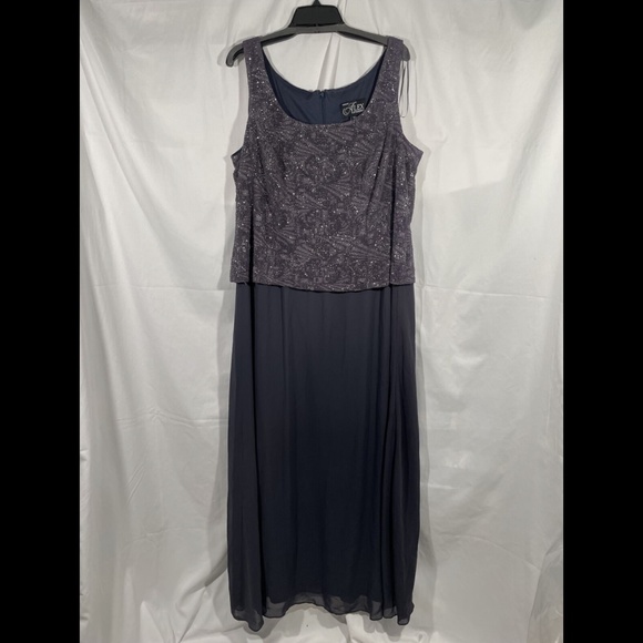 NEW Alex Evenings [PLUS‎ Sz 16W ] Mock Sparkly Top Gown in Smoke Grey - Picture 7 of 12
